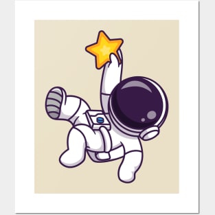 Cute Astronaut Catching Star Cartoon Posters and Art